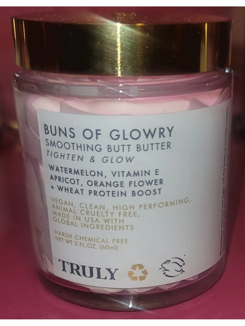 TRULY BEAUTY BUNS OF GLOWRY SMOOTHING BUTT BUTTER TIGHTEN & GLOW PINK NEW